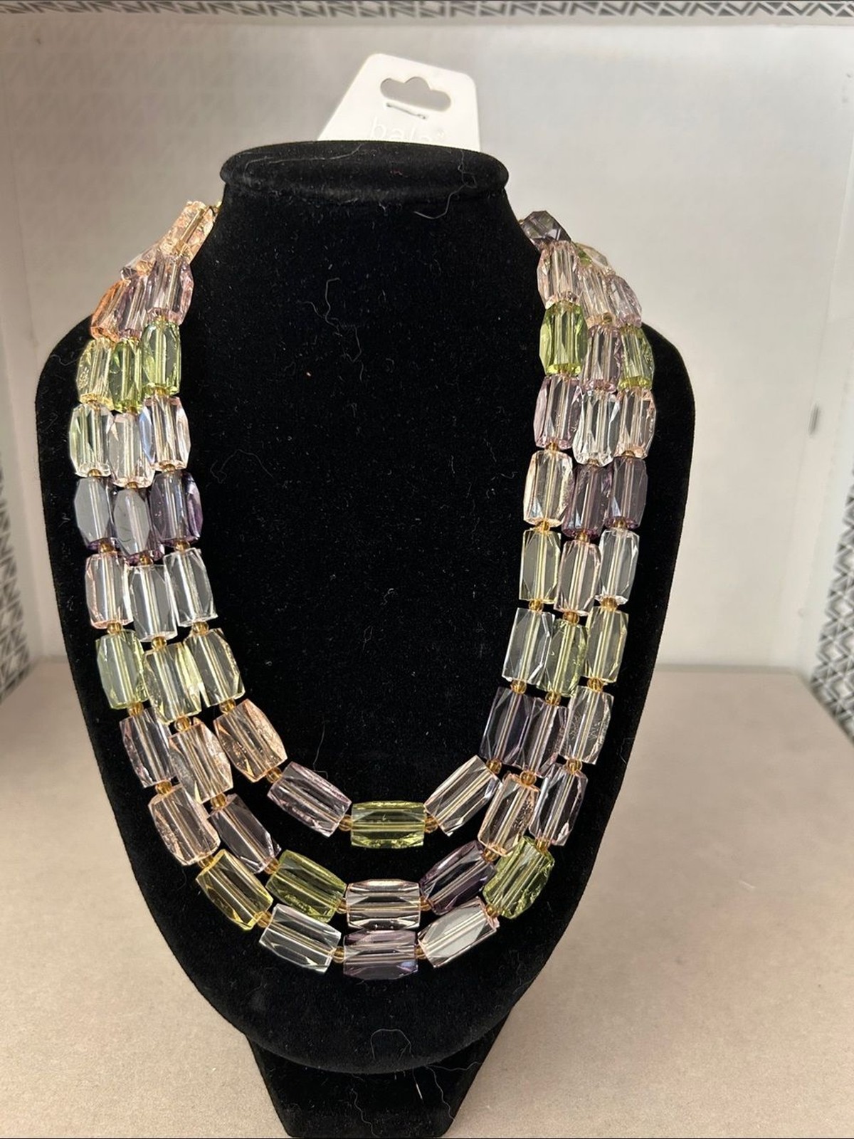 Bala Multistrand Faceted Bead Necklace in Pastel Green, Lavender, Pink, Clear