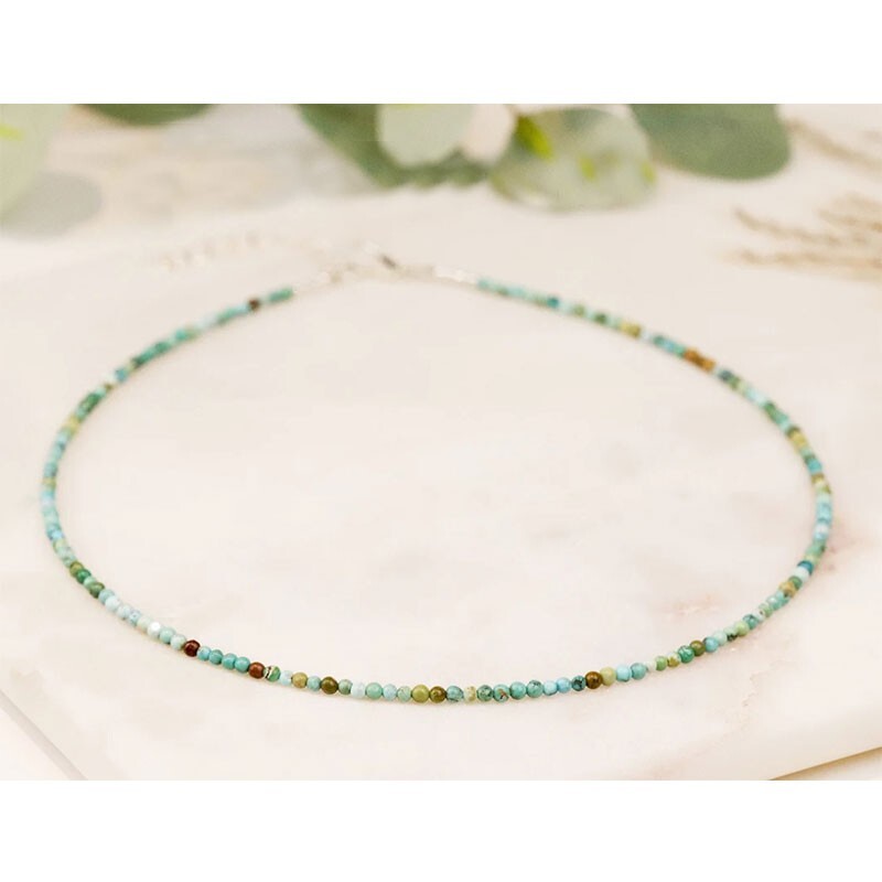 Natural Turquoise Round 2mm Beaded Choker Healing Dainty Women Men Necklace Gift