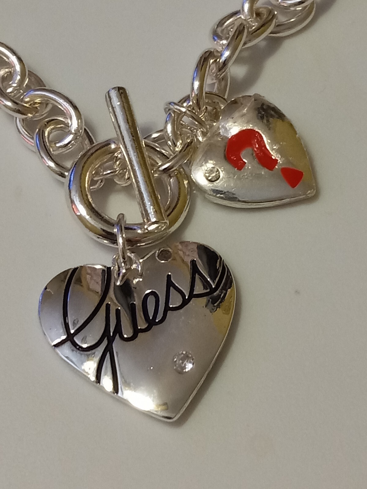 GUESS Silver Logo Heart Toggle Pendant Necklace NWT $30