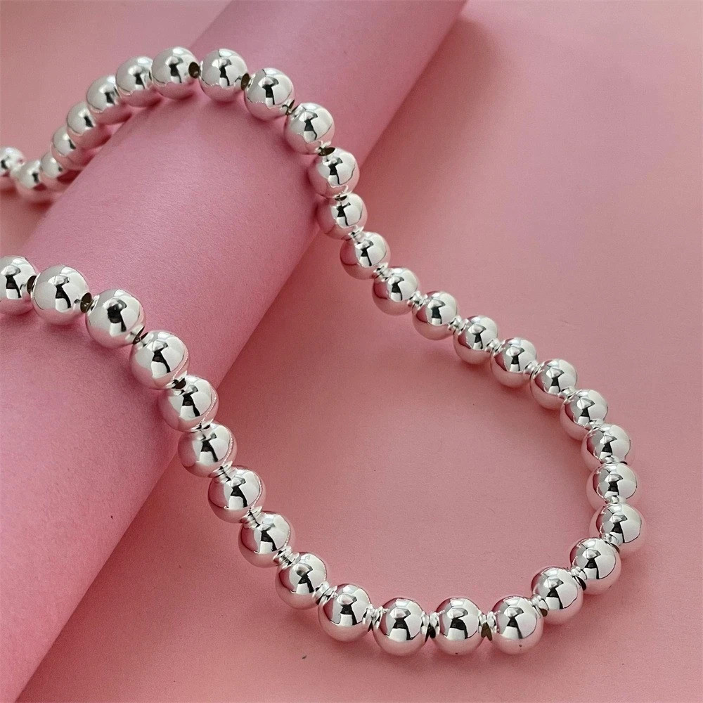 20″ Womens 925 Sterling Silver 4mm/6mm/8mm/10mm Hollow Beads Ball Chain Necklace