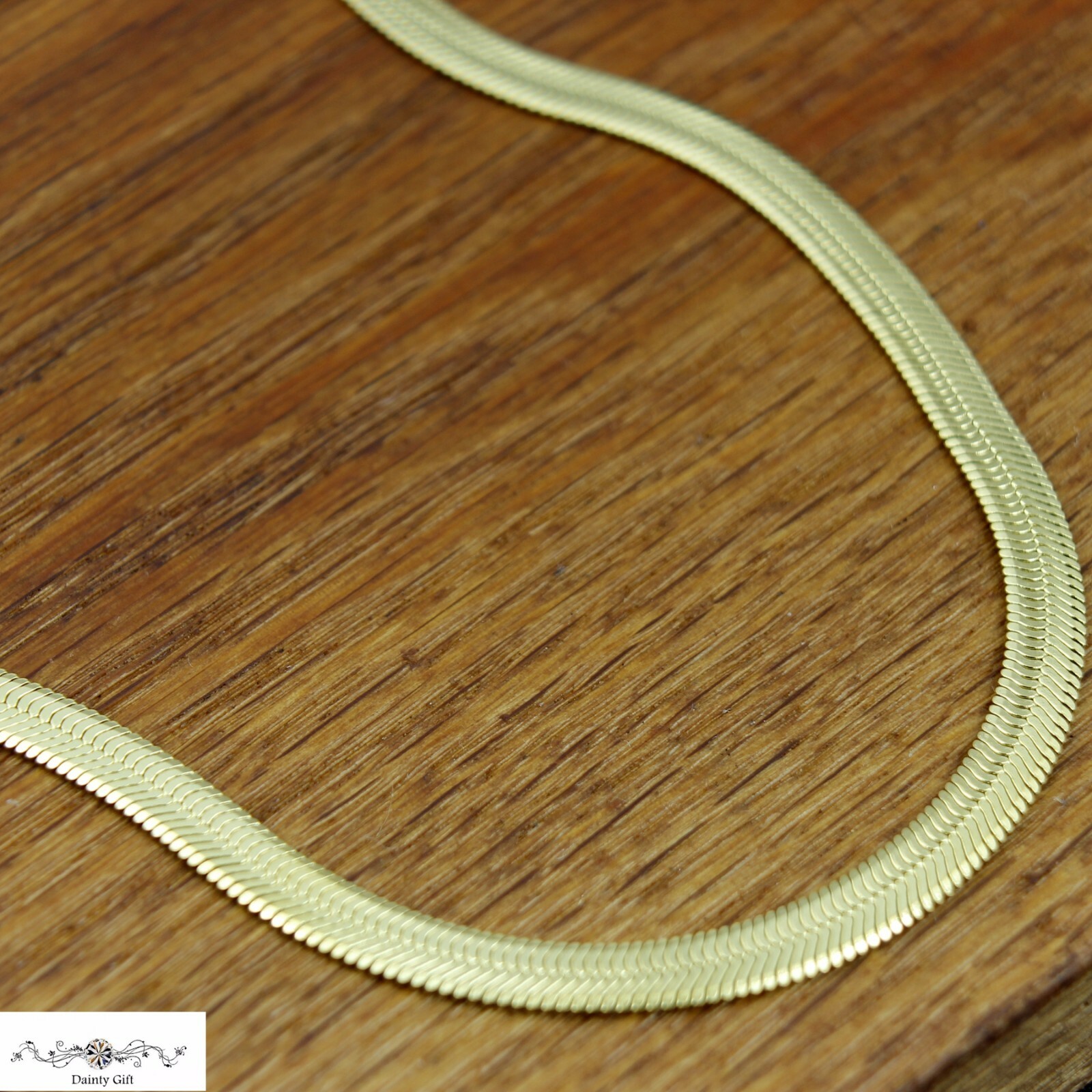 Titanium Stainless Steel Gold Flat Herringbone Chain Choker Necklace 13-16.5″