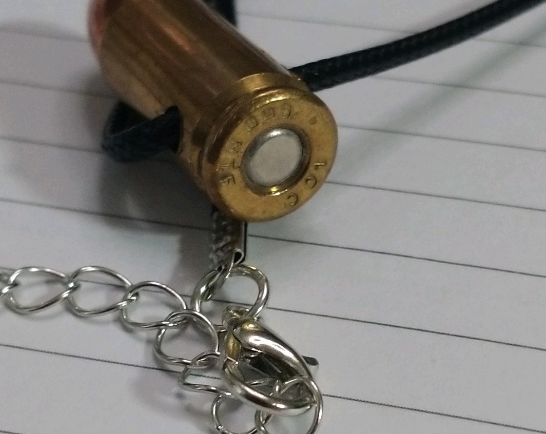 Bullet Pendant Necklace Black Cord Chain Adjustable Lobster Clasp in 9mm
