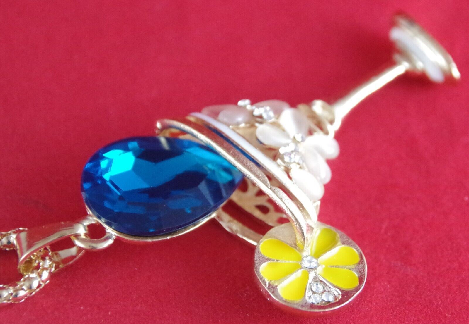 Betsey Johnson Crystal Blue Garnish Margarita 3D Pendant Necklace Free Gift Bag