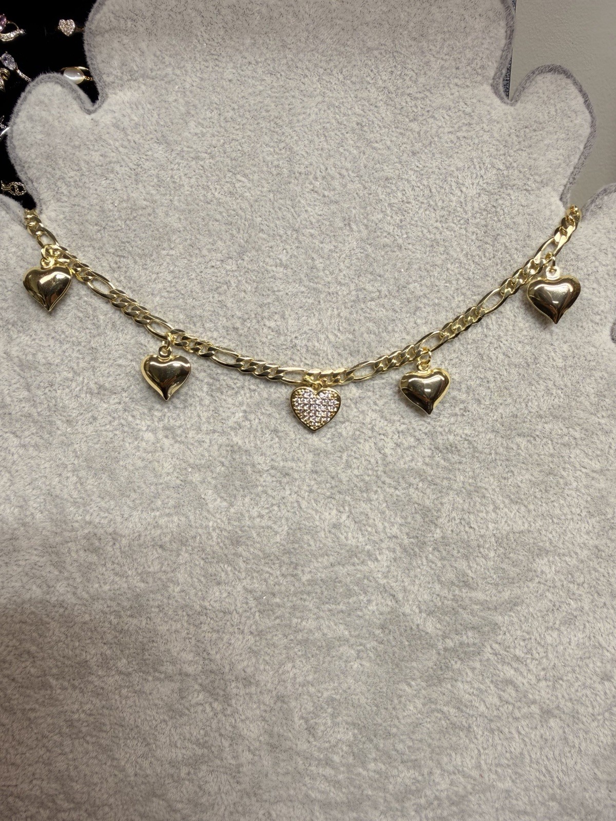 Gold Plated Pavé Clear Cubic Zirconia Heart Anklet