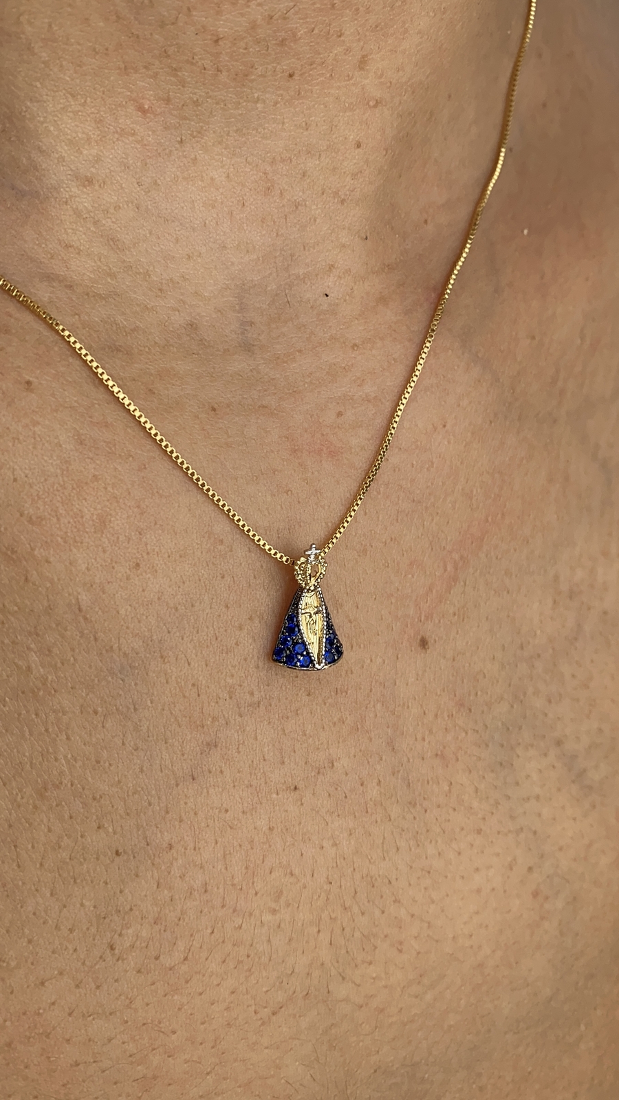 Womens Minimalist Necklace for Womens CZ Virgin Aparecida Box Chain 18″ Gold Fil