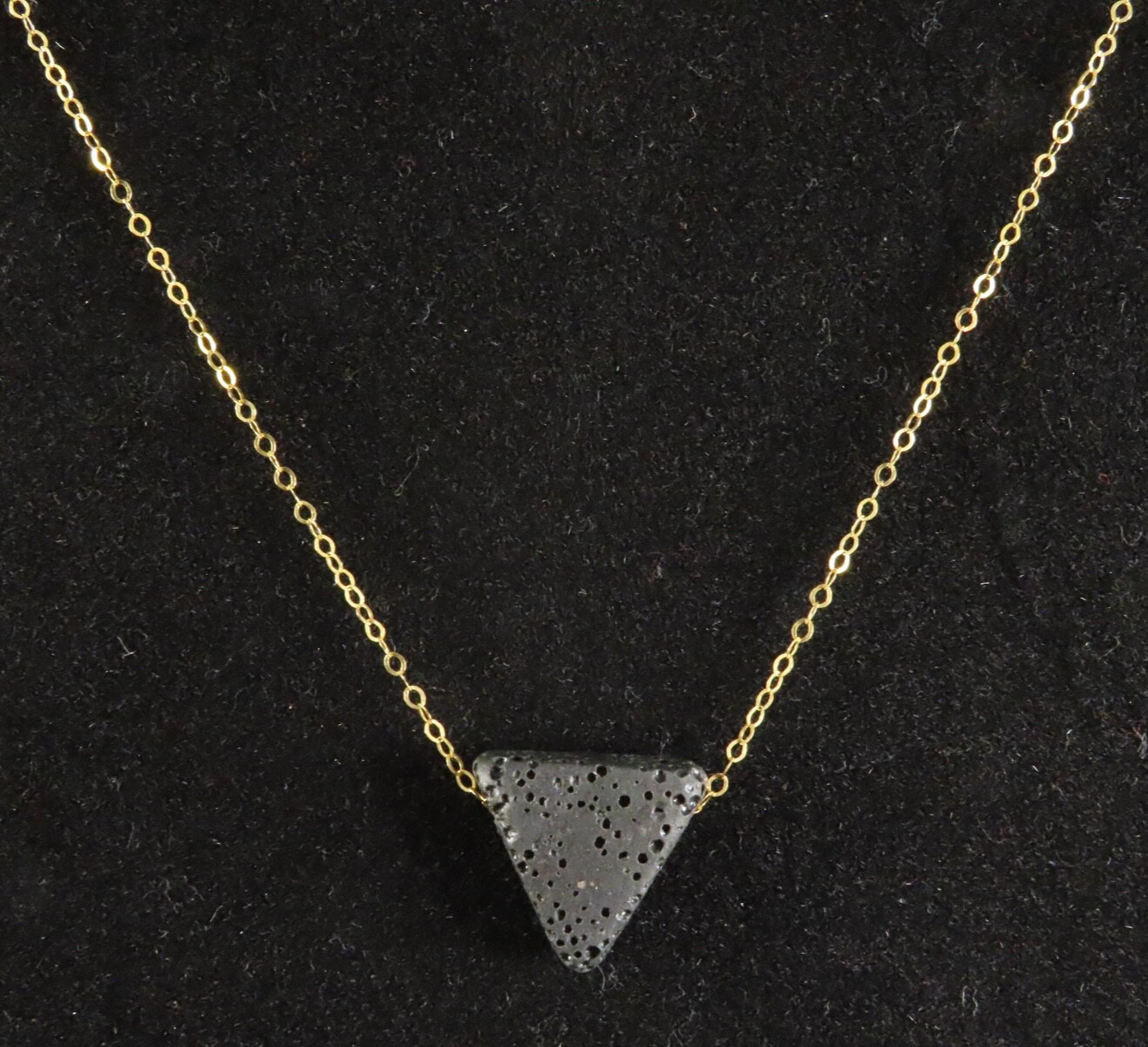 14K GF GOLD FILLED Chain Necklace BLACK TRIANGLE LAVA ROCK PENDANT Oil Diffuser