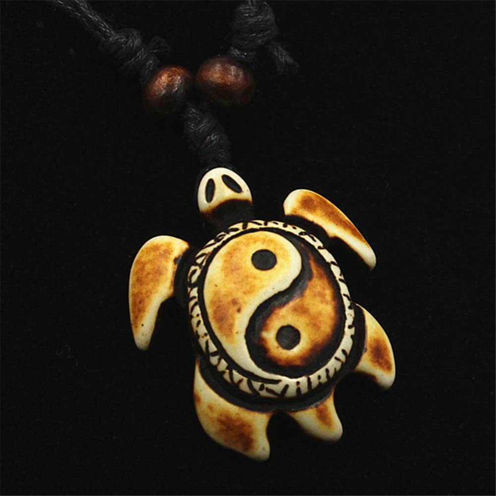 Unisex Adults Tai Chi Yin Yang Turtle Necklace Black and White, 16 Inches