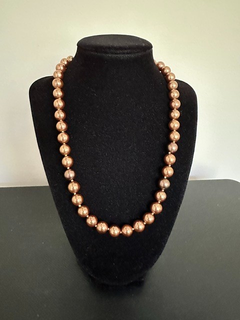 Beautiful Round Mocha 10 mm Faux Pearls Elegant 19″ Necklace.