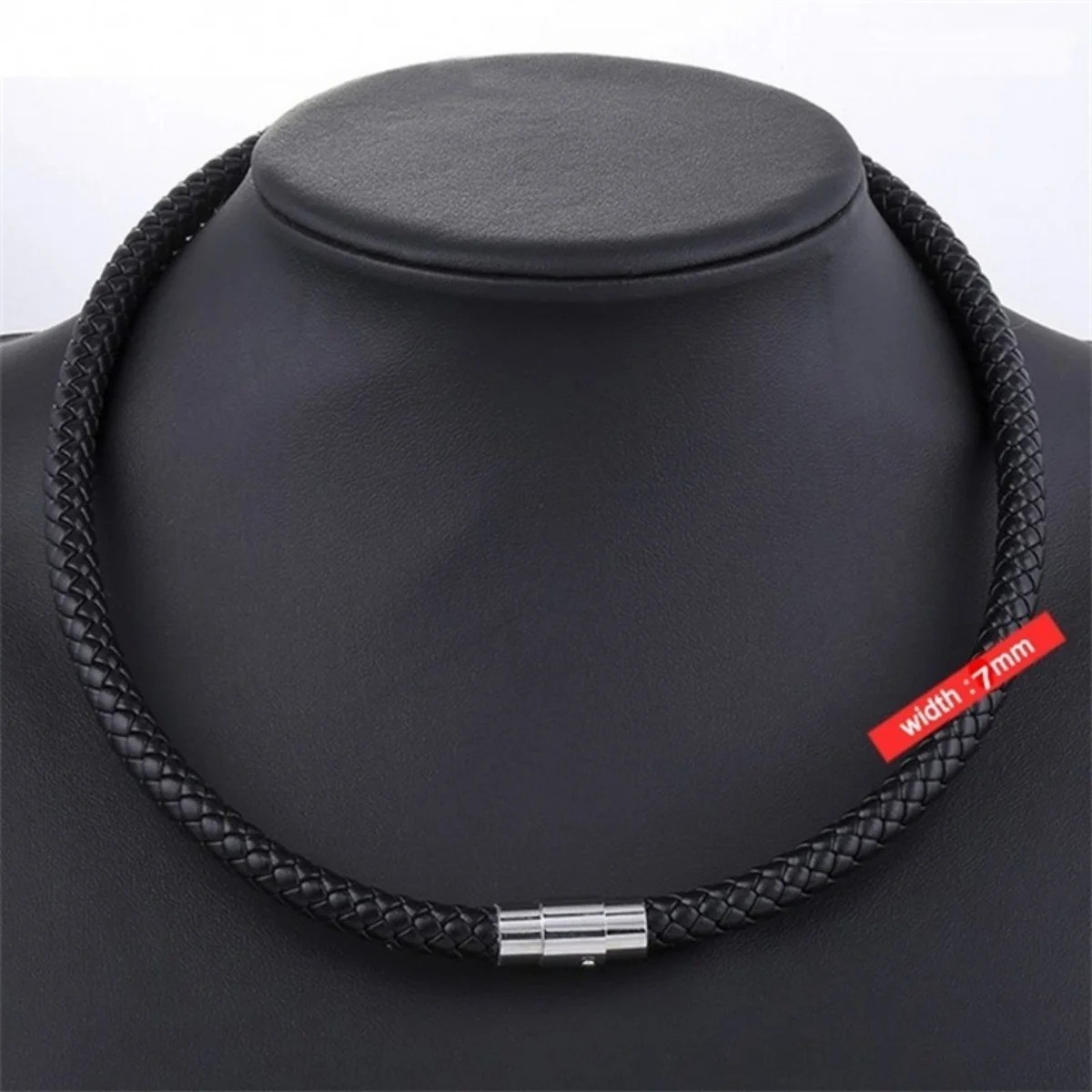 4/6/8MM Mens Black Braided Cord Rope Leather Necklace Choker w/ Magnetic Clasp