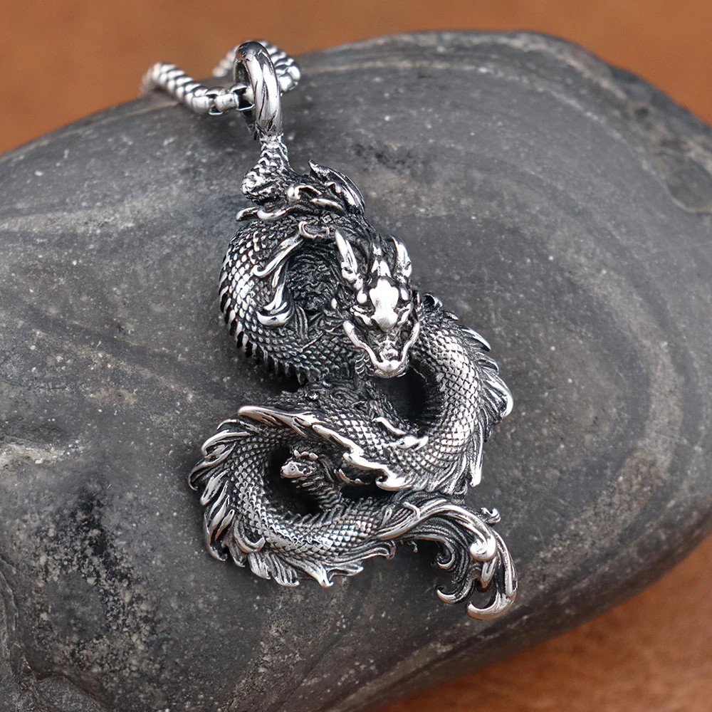 Fashion Chinese Dragon Pendant Chain Stainless Steel Domineering Loong Necklaces
