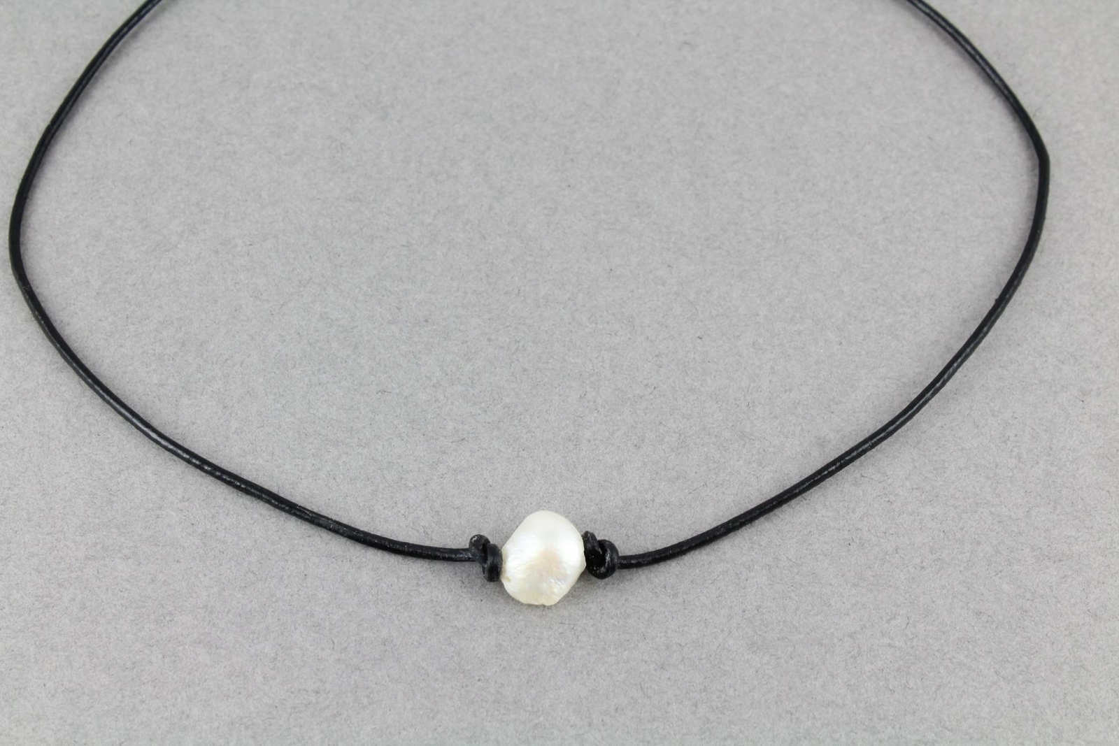 faux pearl choker Black faux leather adjustable choker necklace 14-16 long