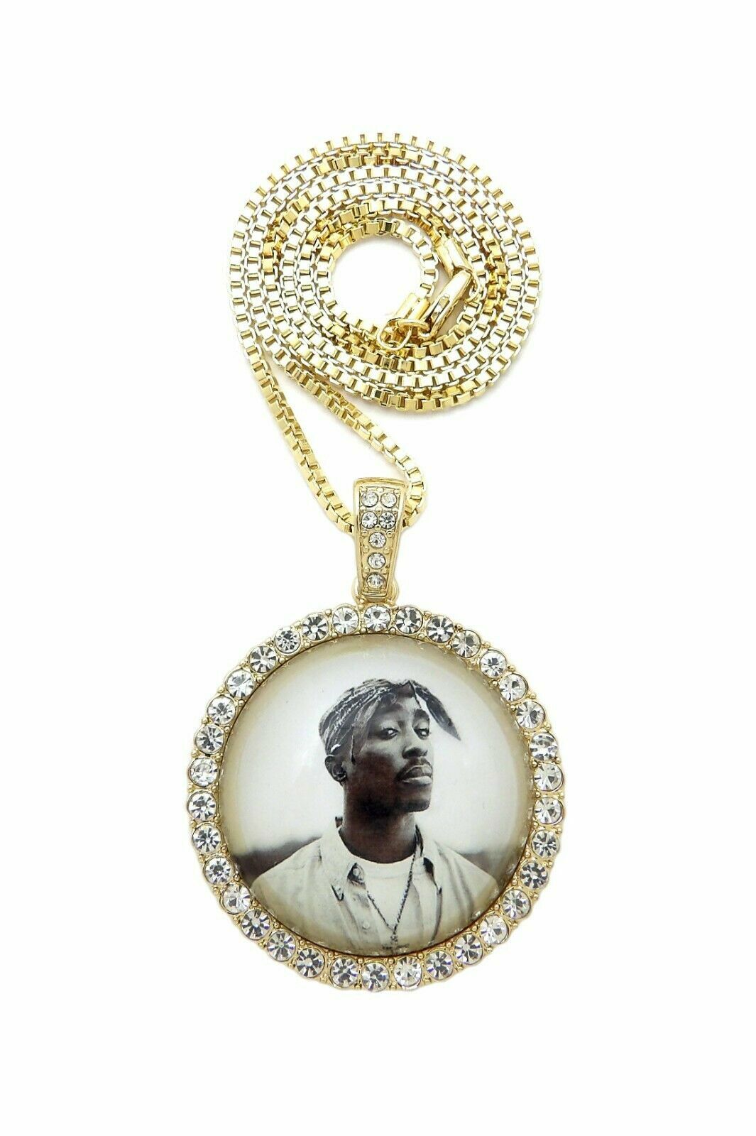 Iced 2Pac Picture Frame Pendant & 18″~ 24″ Box Cuban Rope Chain Hip Hop Necklace