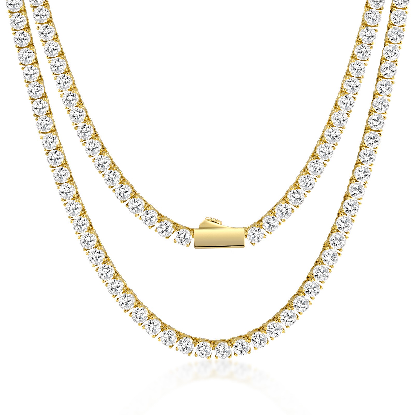 Hip Hop Tennis Chain Necklace 18K Real Gold Plated Full 5A Zircon Spring Clasp