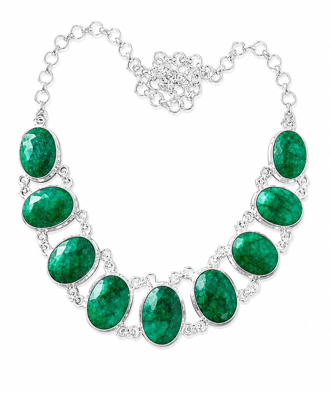 Handmade Green Emerald Necklace 925 Sterling Silver Antique Vintage Style