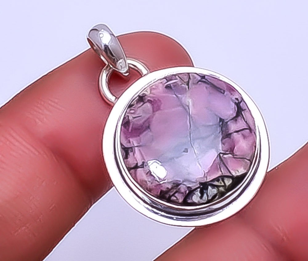 Black Manganese In Rhodonite – Colorado 925 Sterling Silver Pendant 1.25″ P29