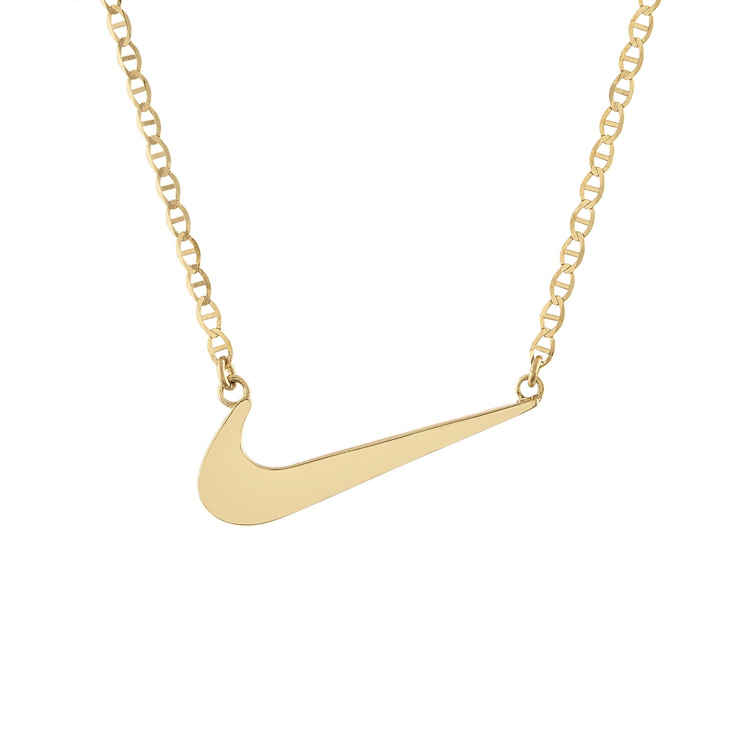 Nike Swoosh Nameplate 14K Yellow Gold Mariner Chain 19″