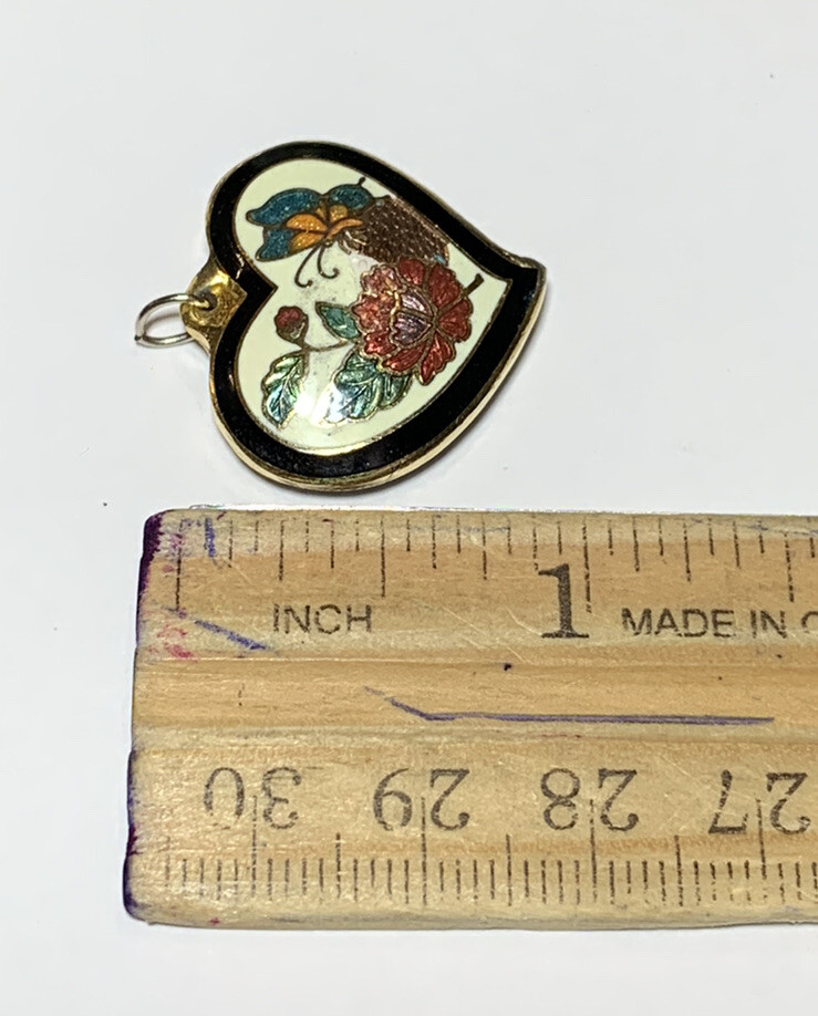 3 Various Enamel Pendants (Heart, Vase, Distelfink Bird) No Chains