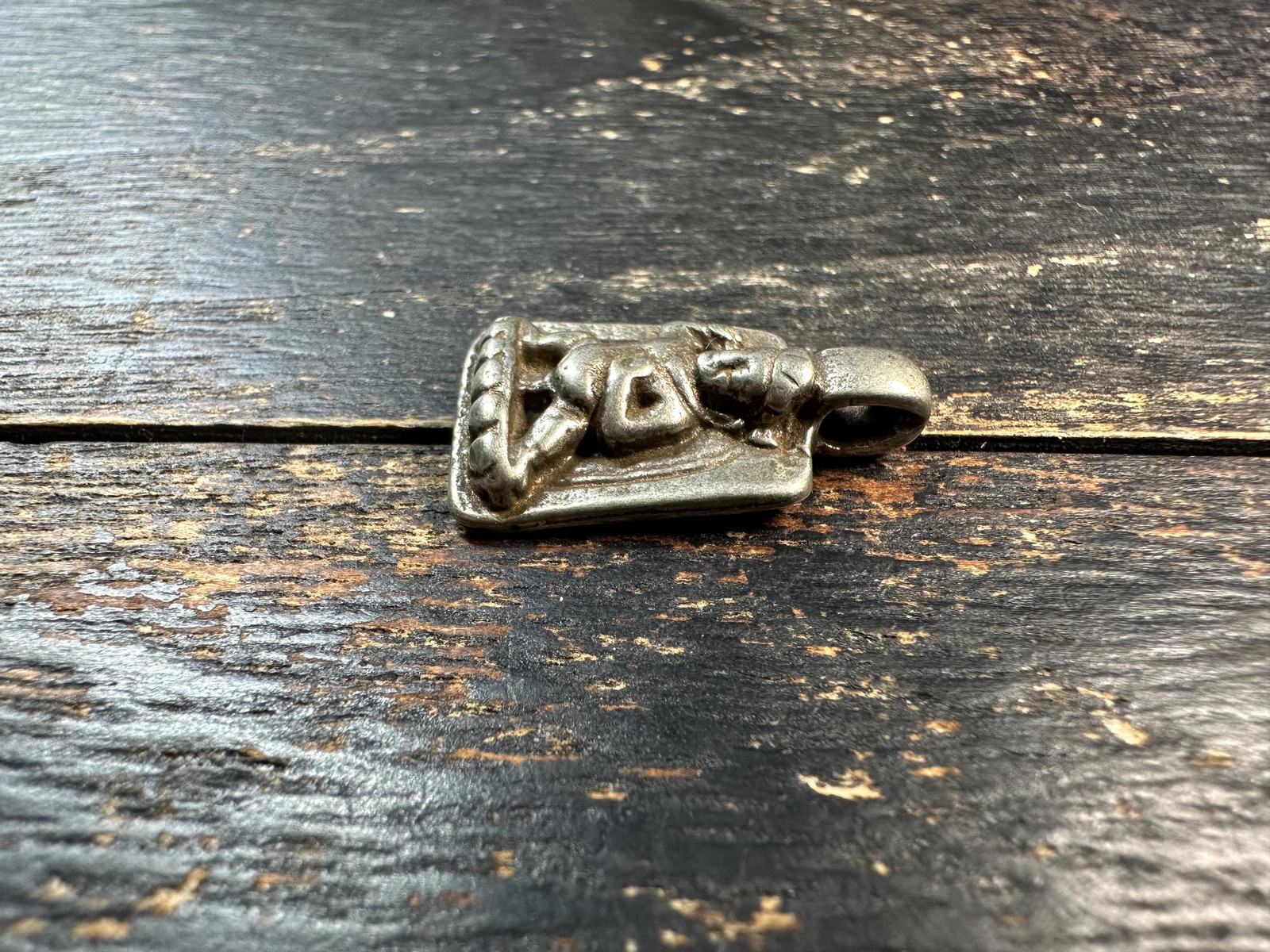 Antique Tibetan Vajrapani Amulet Pendant White Copper Buddhist Talisman Nepal S