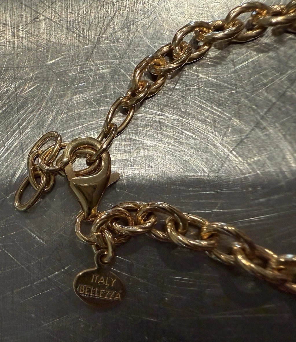 Bellezza Bronze 20 Lira Coin 1980 Bronze Rolo & Rosary Link Necklace – New