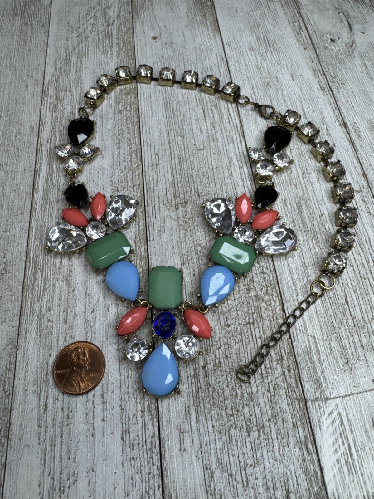 Imitation Faux J. Crew Neon Crystal Statement Necklace, Lime/black/pink/blue