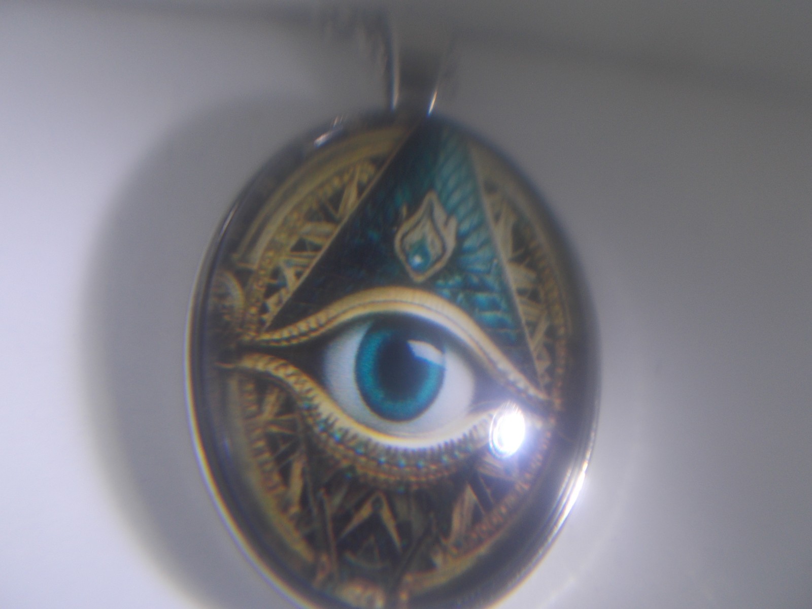 Large Oval Shaped Glass Evil Eye Pendant & 18″ Necklace FREE SHIP IN THE USA!