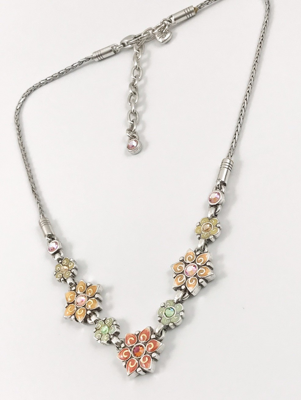 Brighton Garden Of Eden Multi Color Crystal Enamel Silver Flower Necklace. #1160
