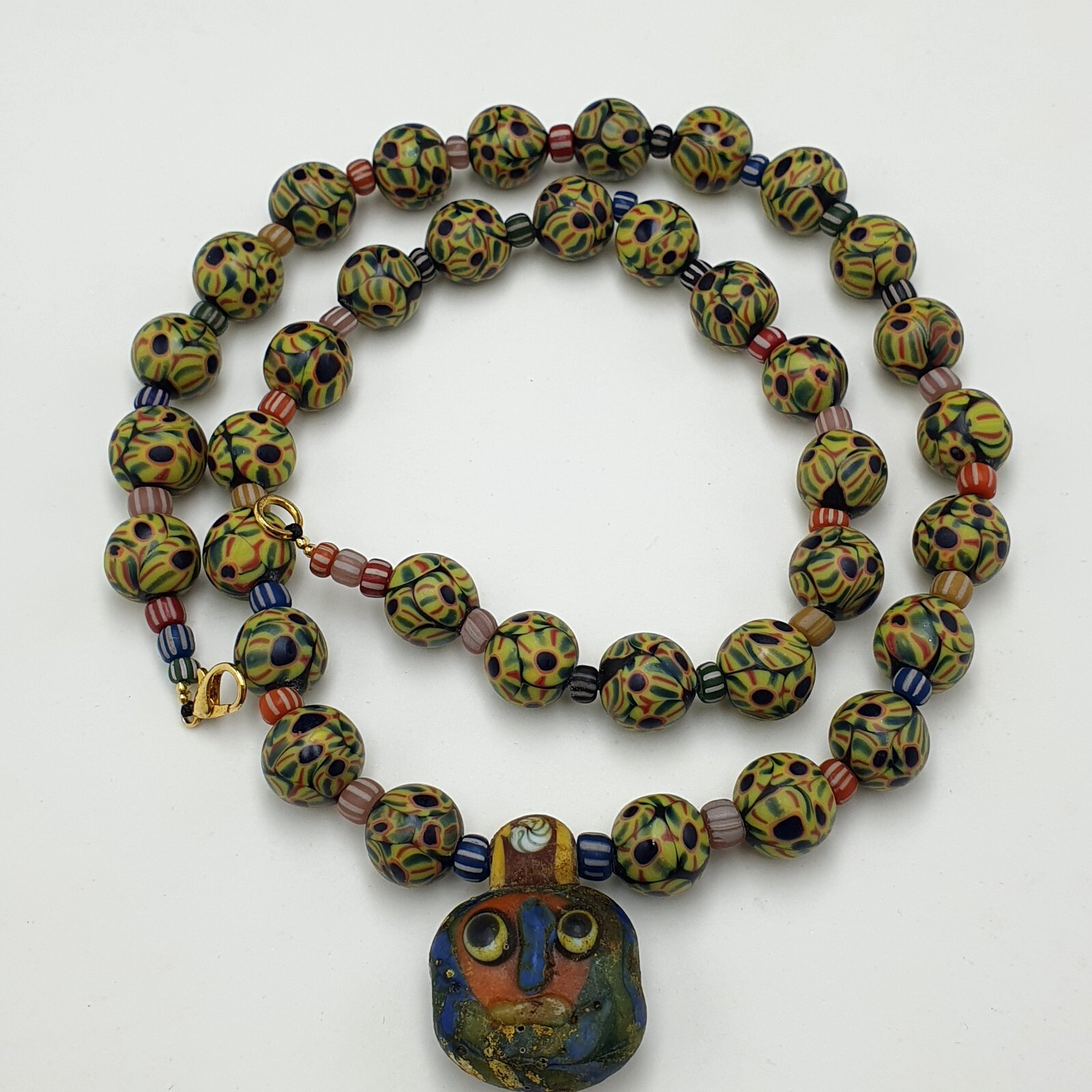 Stunning Vintage Venetian Style Eyes Glass With Old Face Glass Pendant Necklace