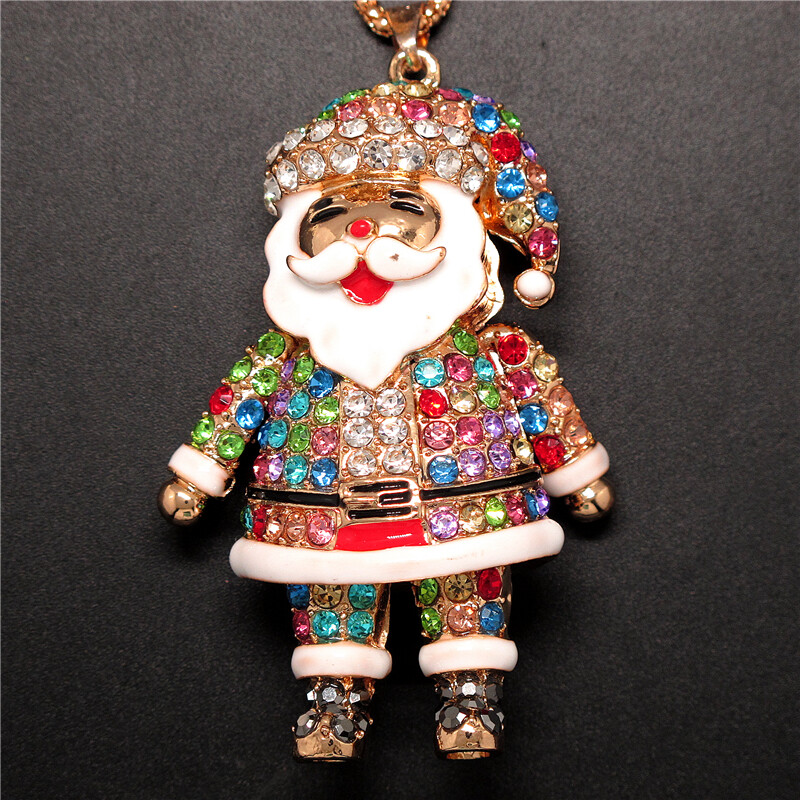 New Colorful Crystal Enamel Christmas Santa Claus Fashion Women Chain Necklace