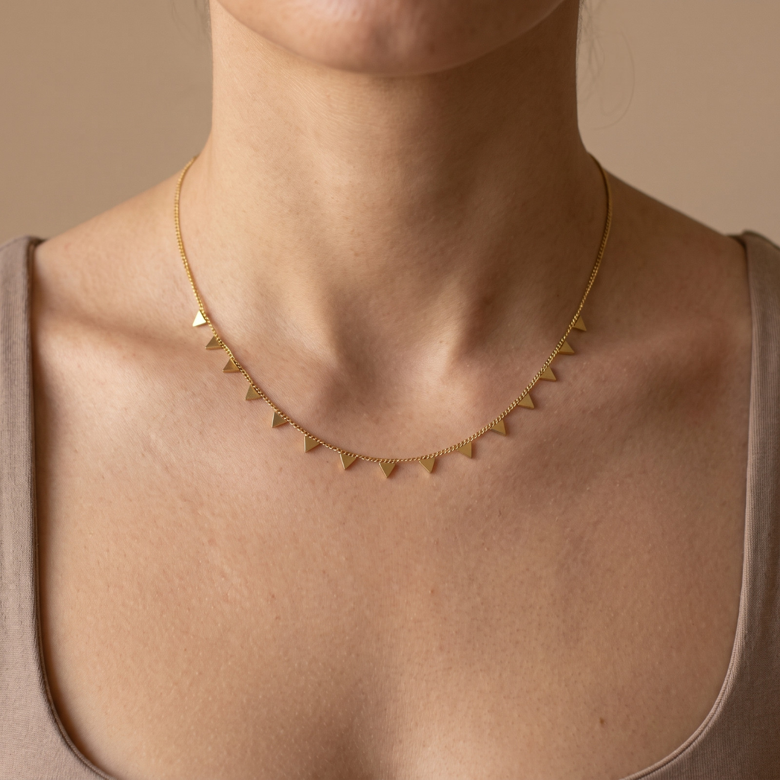 Gold Triangle Fringe Chain Necklace Women Stainless Steel Tarnish Free