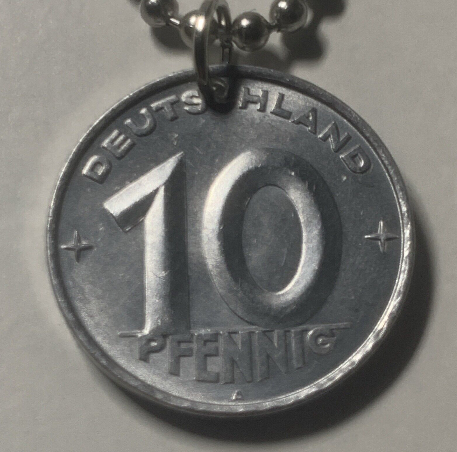 1952-A East Germany 10 Pfennig Necklace, German Coin Pendant. Great Gift 🎁 A1