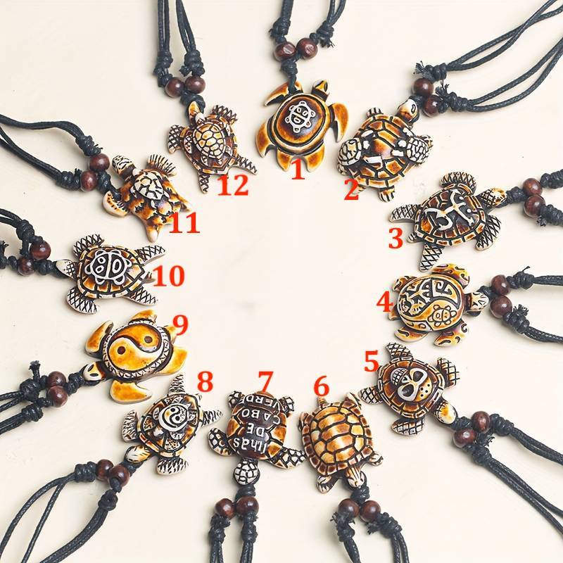 Brown Resin Wood Pendant Necklace Carved Lucky Wise Sea Turtle Marine Art 🇺🇸
