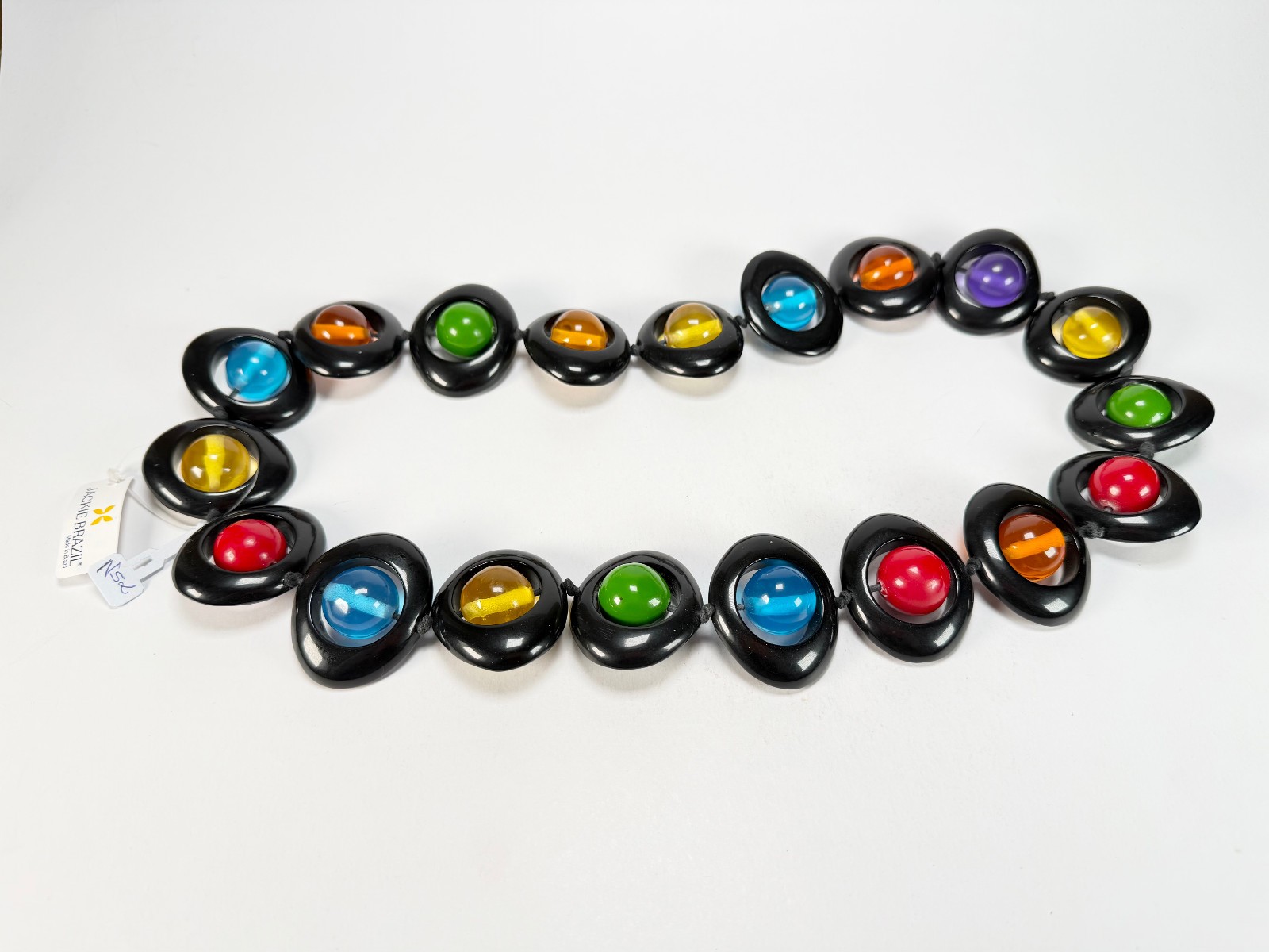 Jackie Brazil Saturn Black Transparent Summer Mix Disc / Ball Long 75cm Necklace