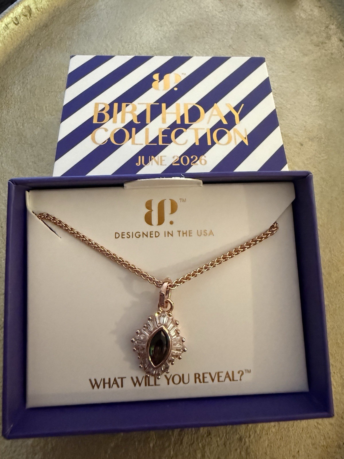 Bomb Party June 2026 Mirrored Beauty Necklace NK33456 Alexandrite Rose Gold BP
