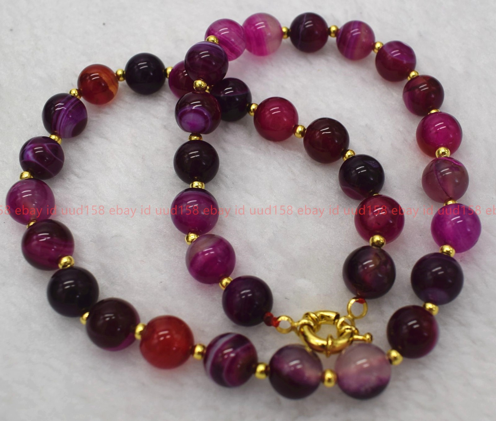 Natural 8/10/12mm Rose Red Stripe Agate Gemstone Round Beads Necklace 16-36in