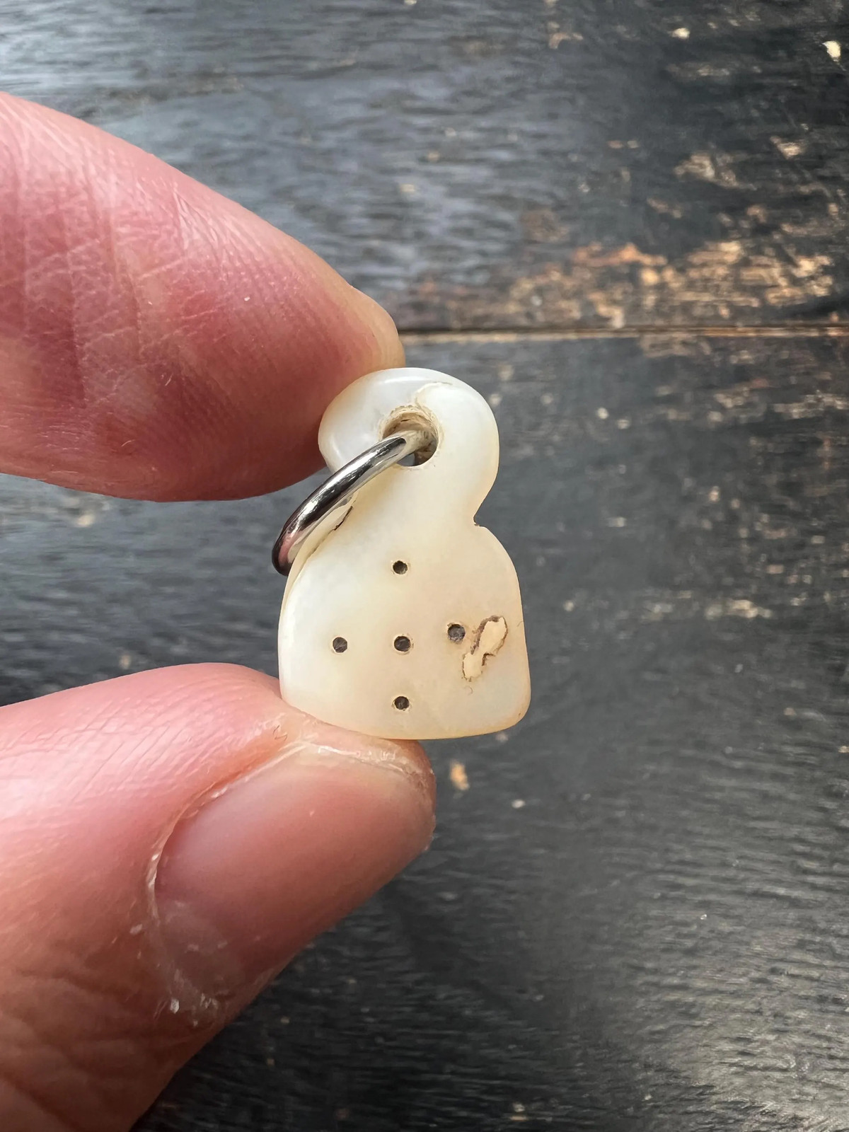 Handcrafted Tibetan Conch Shell Amulet Pendant, Carved Seed Syllable ‘ha’ Symbo