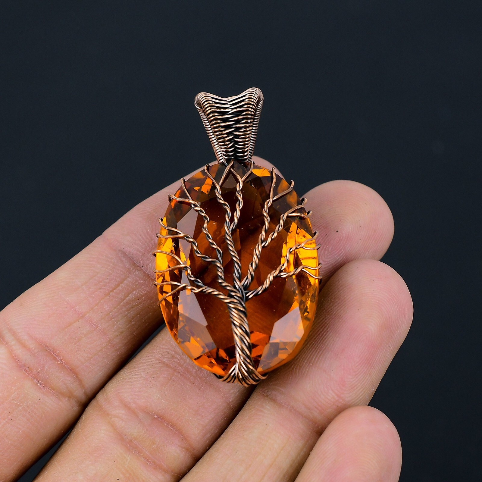 Tree Of Life Citrine Gemstone Handmade Copper Wire Wrap Pendant Jewelry