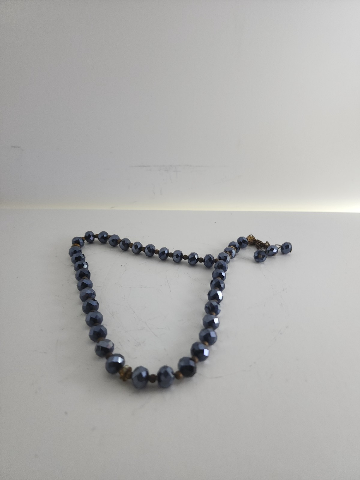 Metallic Blue Gray Beads Necklace Meditation Worry Beads Smooth Ornament Gift