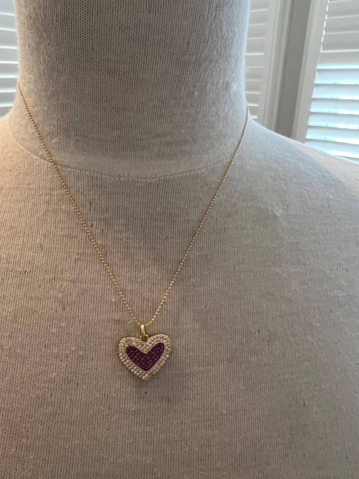 NEW HANDMADE BEAD GOLD TONE CHAIN WITH WHITE AND PINK CZ HEART CHARM NECKLACE