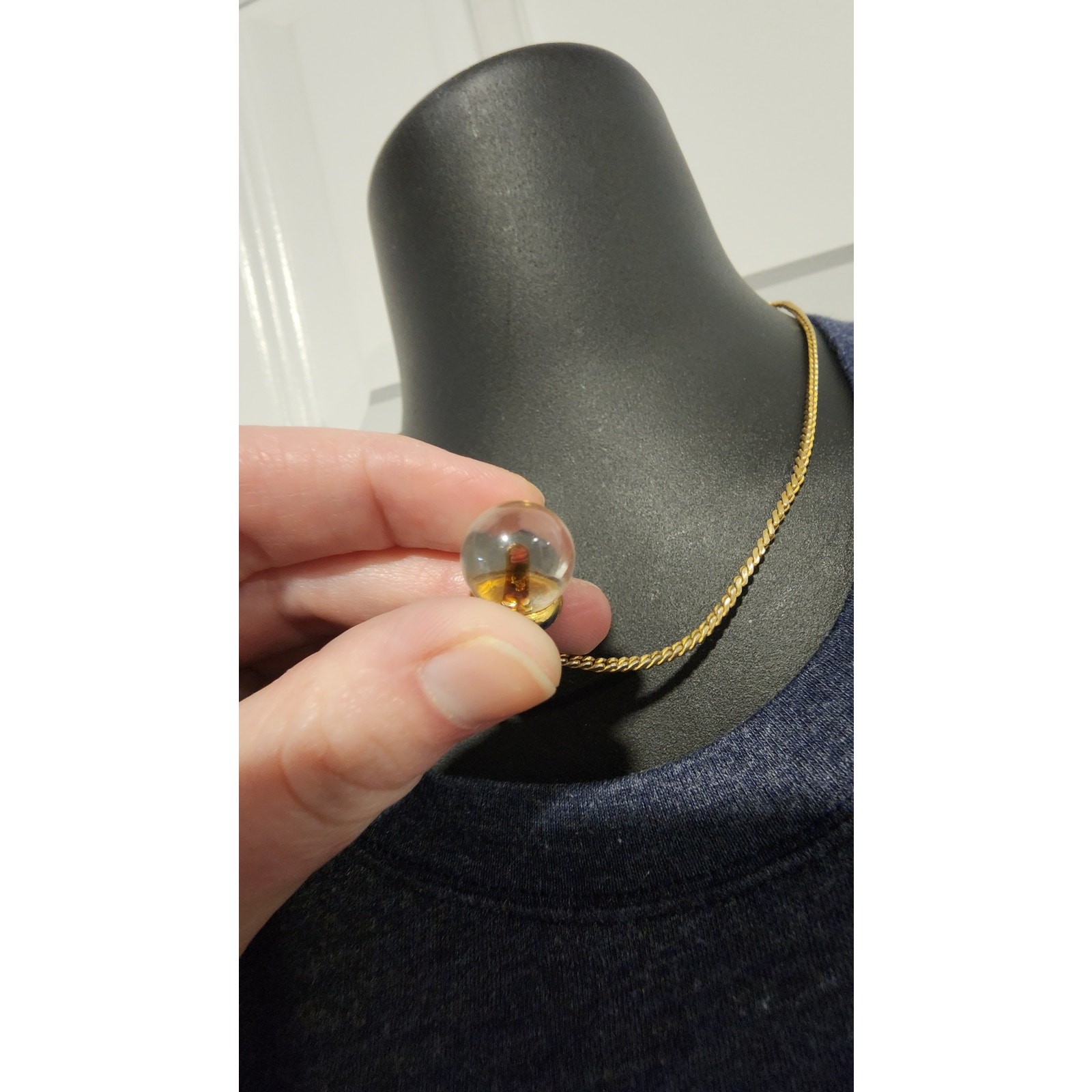Gold Tone Chain Necklace with Glass Orb Pendant – Costume Jewelry