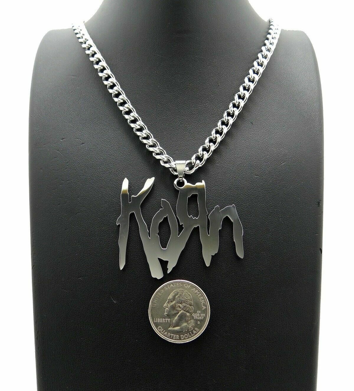 Metal Band Korn Pendant & 6mm 20″ 24″ 30″ Cuban Chain Stainless Steel Necklace