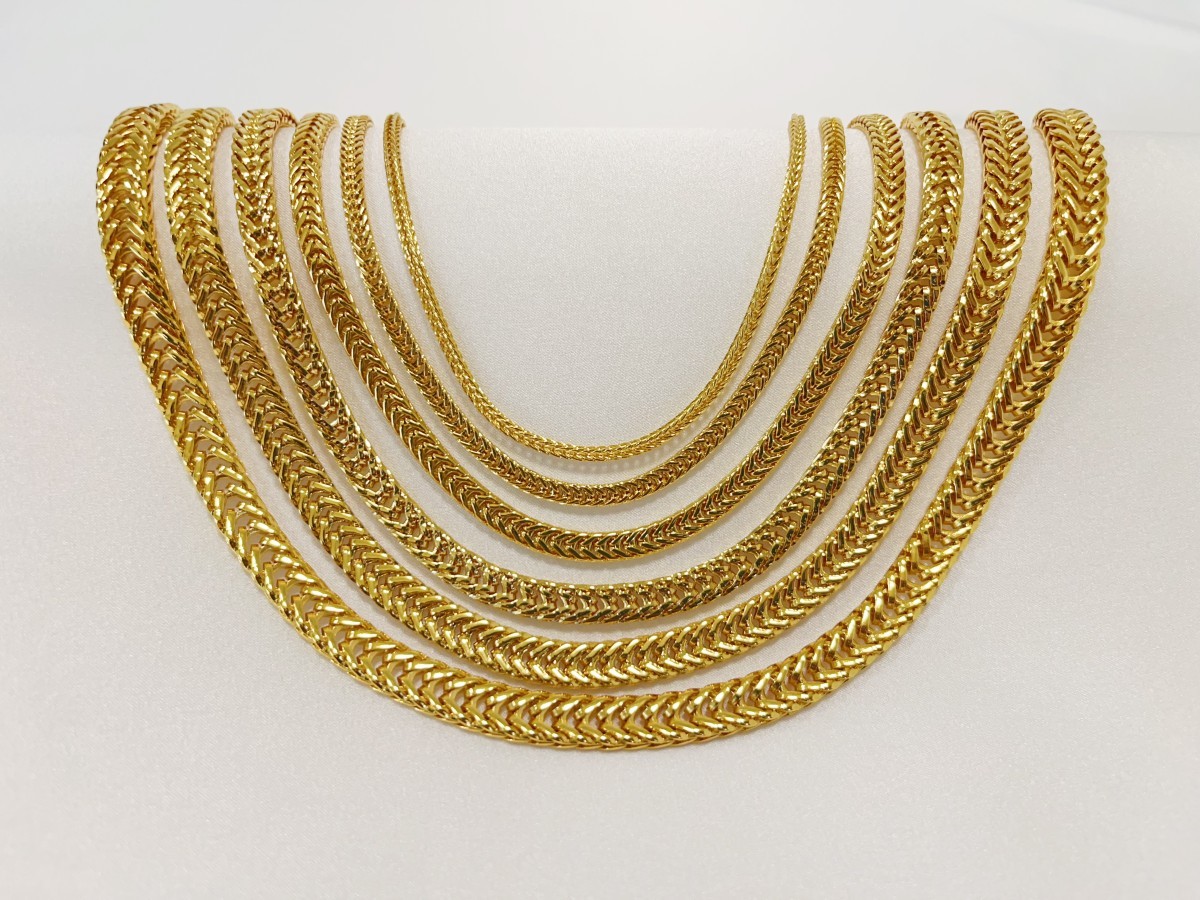 18K Yellow Gold 2mm-7mm Franco Square Box Chain Necklace Men Womens 18″- 28″