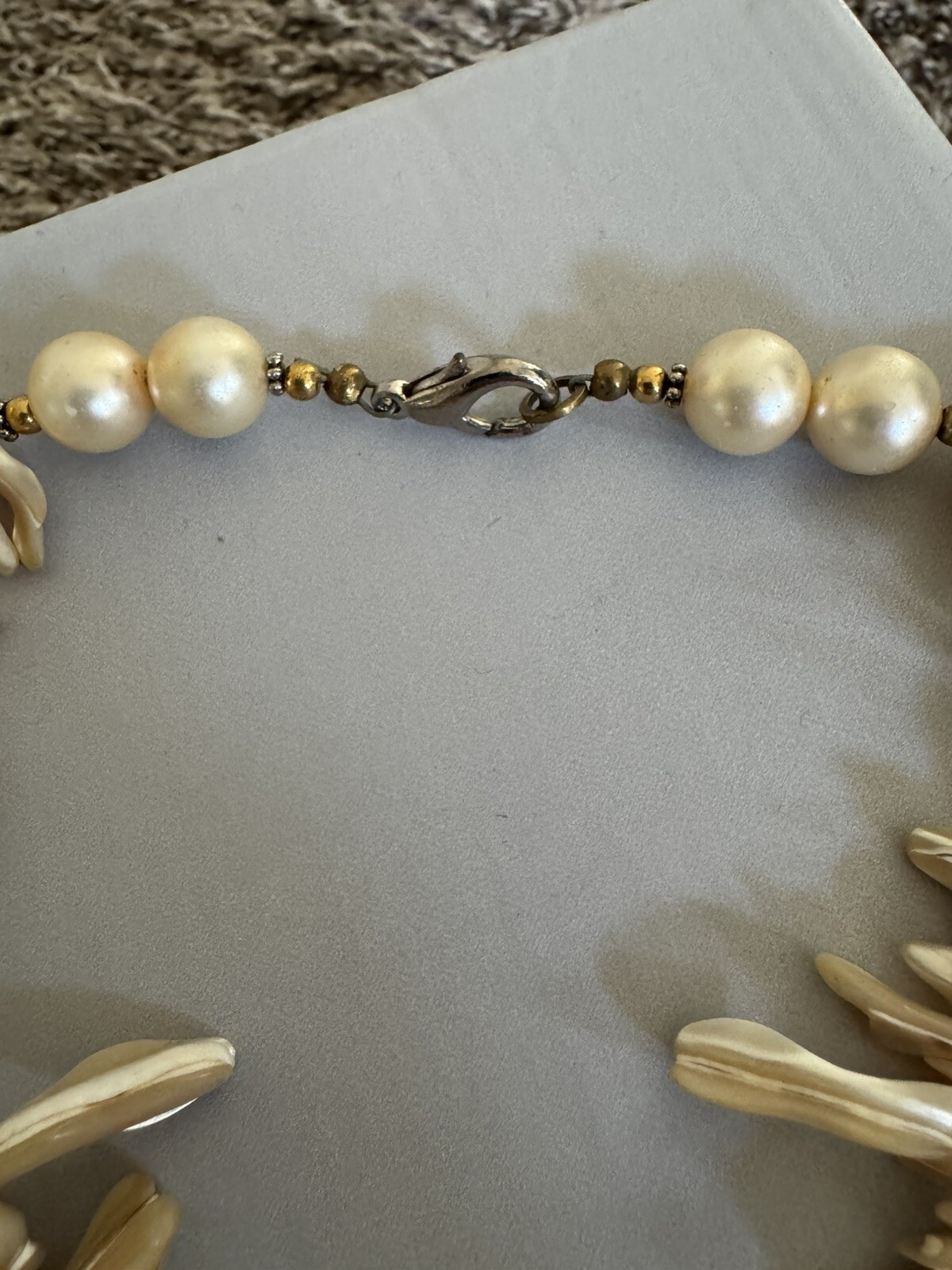 Beautiful Vintage Shell Necklace With Red Bezel Pendant
