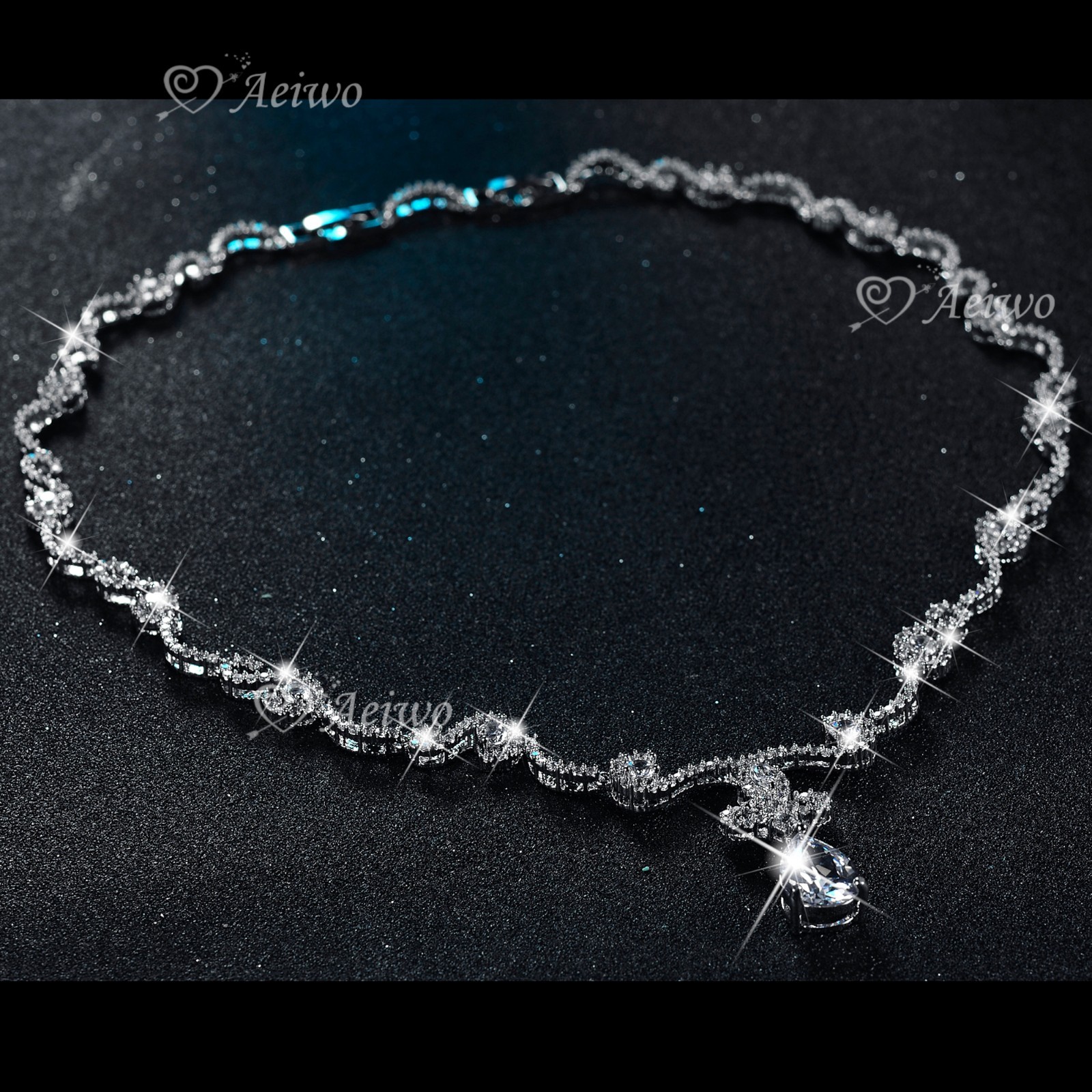18K WHITE GOLD FILLED SIMULATED DIAMOND WEDDING PARTY NECKLACE LUXURY