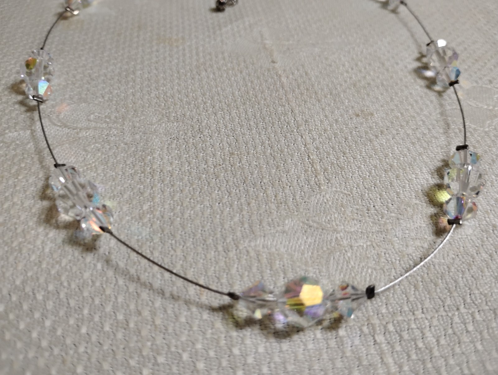 Vintage ST Metal Nylon Cord Faceted AB Crystal Beads 18.5″ Necklace