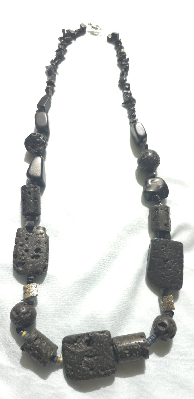 Black Lava Rock Bohemian Summer trend necklace 24″