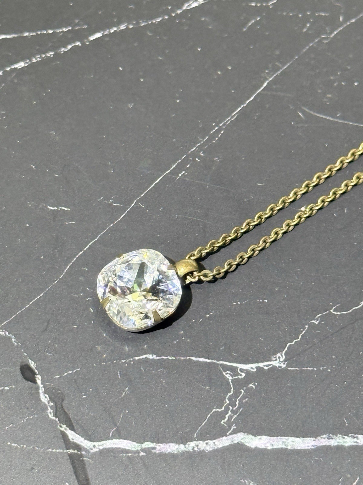 Sorrelli Necklace Cushion-Cut Clear Crystal Pendant 12mm 16-20in Antique Gold