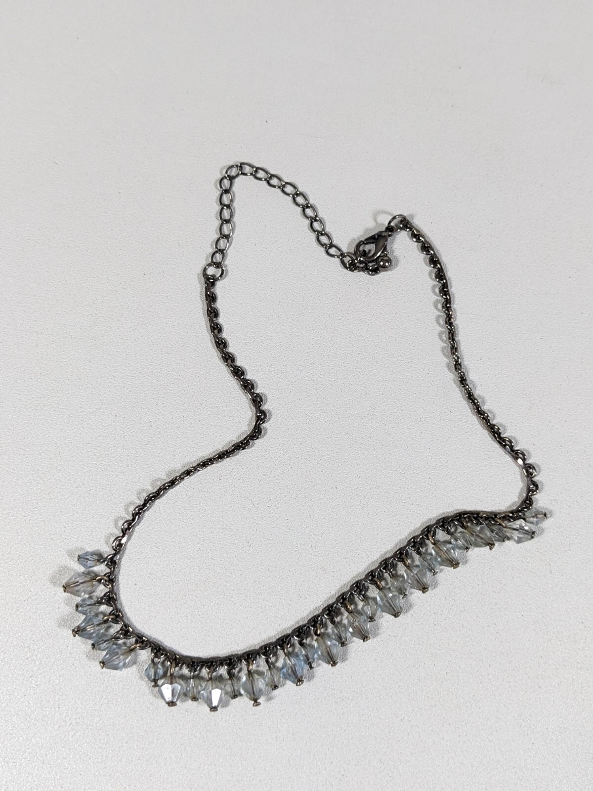Gunmetal Gray Acrylic Round Charm Bead Choker Necklace 15 in