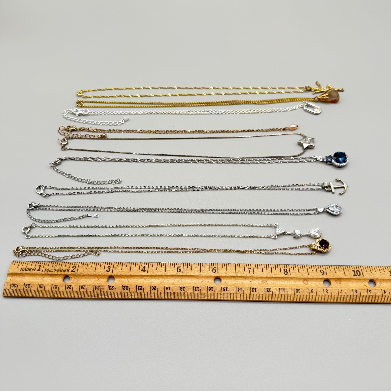 Lot of 10 Fine Chain Necklaces with Pendants, Various Styles & Lengths Necklaces