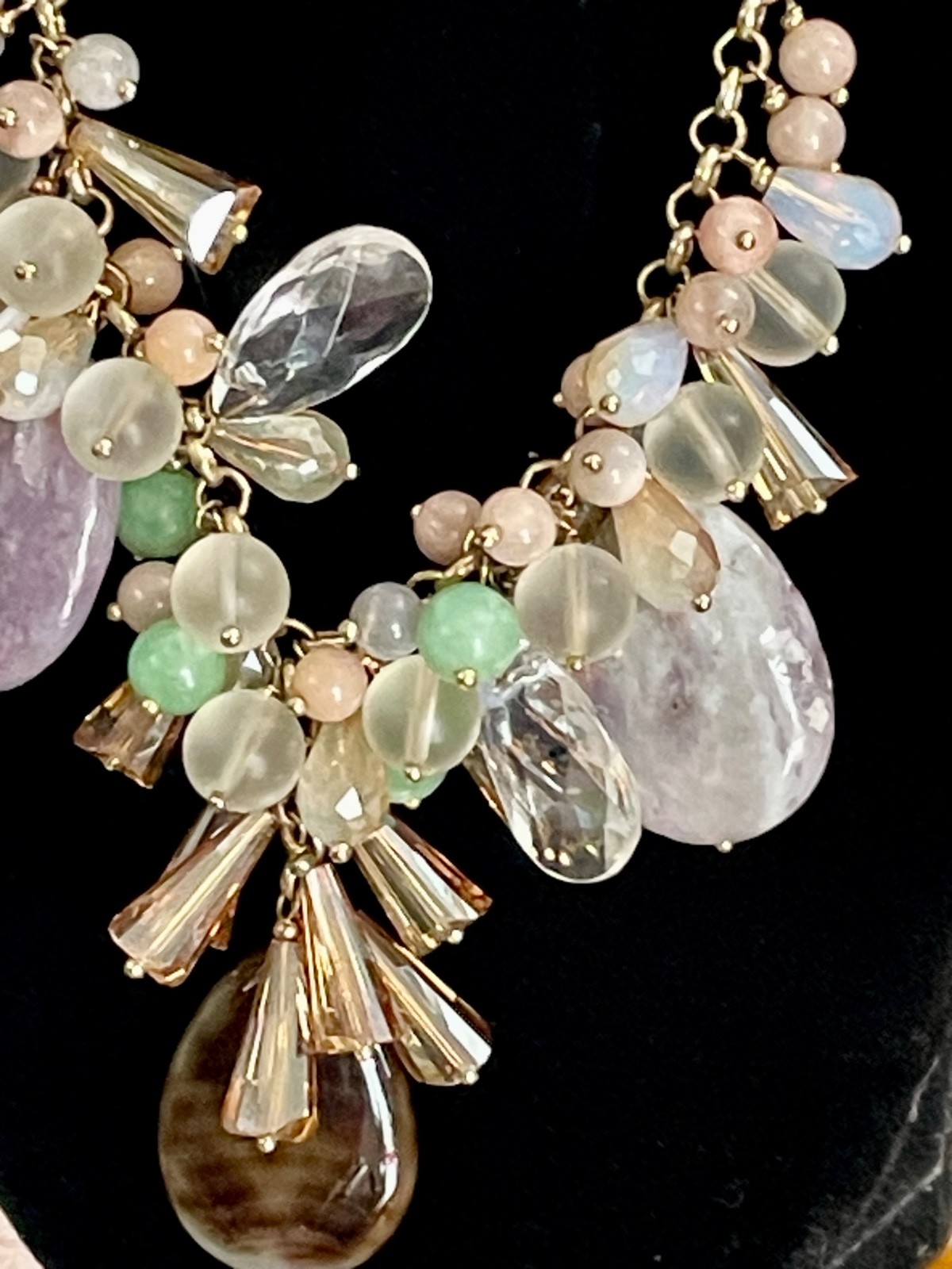 Anthropologie Nakamol Beaded Necklace Crystal Rhinestone Natural Stone Drops