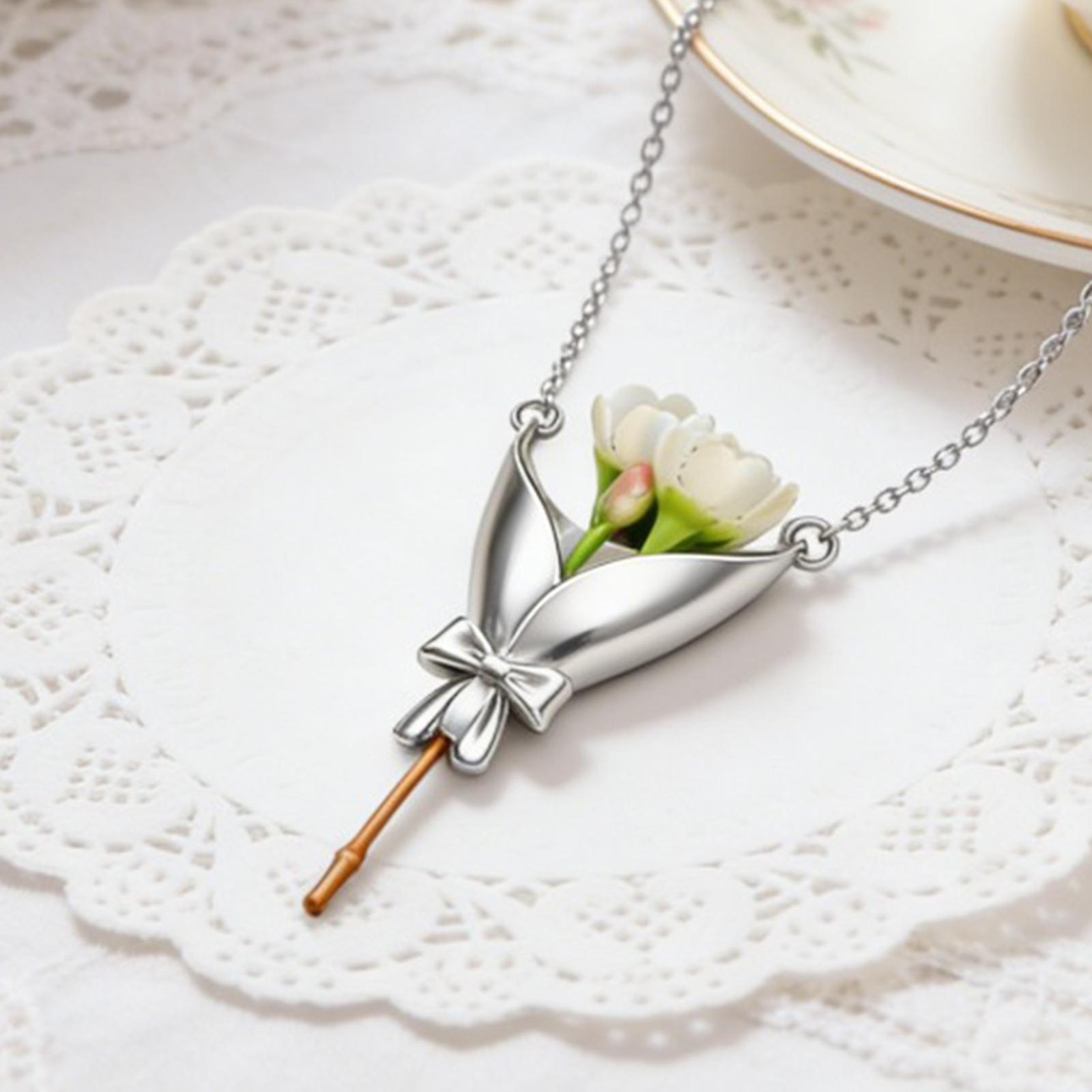 Bouquet Necklace Flower Holder Necklace Pendant Floral Vase Necklaces Gift